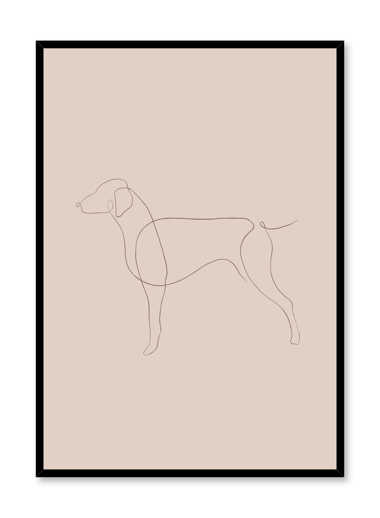 Modern minimalist poster by Opposite Wall with abstract illustration of dog line art with beige background