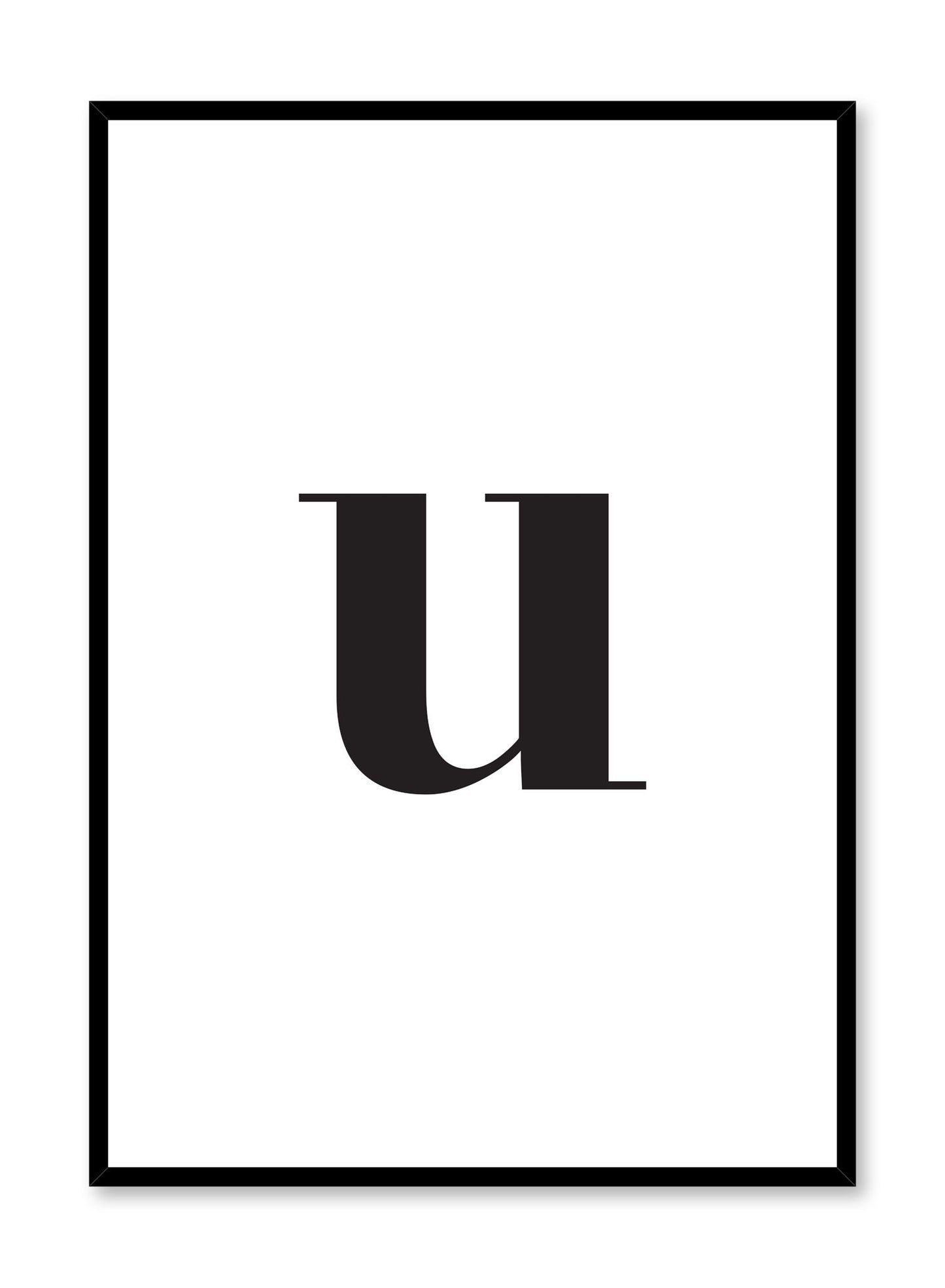 Scandinavian poster with black and white graphic typography design of lowercase letter U by Opposite Wall