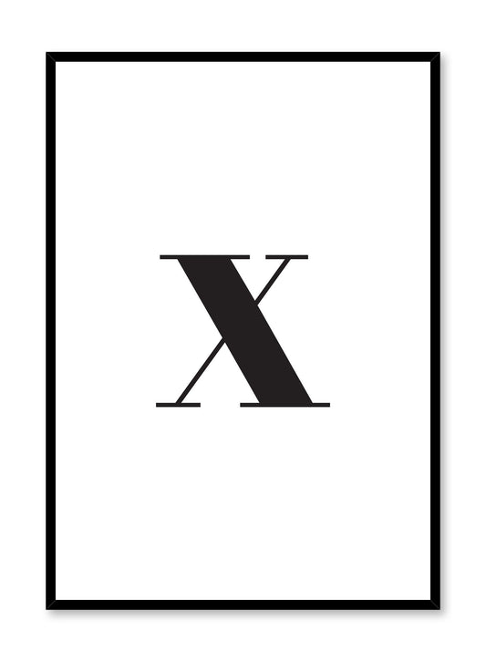 Scandinavian poster with black and white graphic typography design of lowercase letter X by Opposite Wall