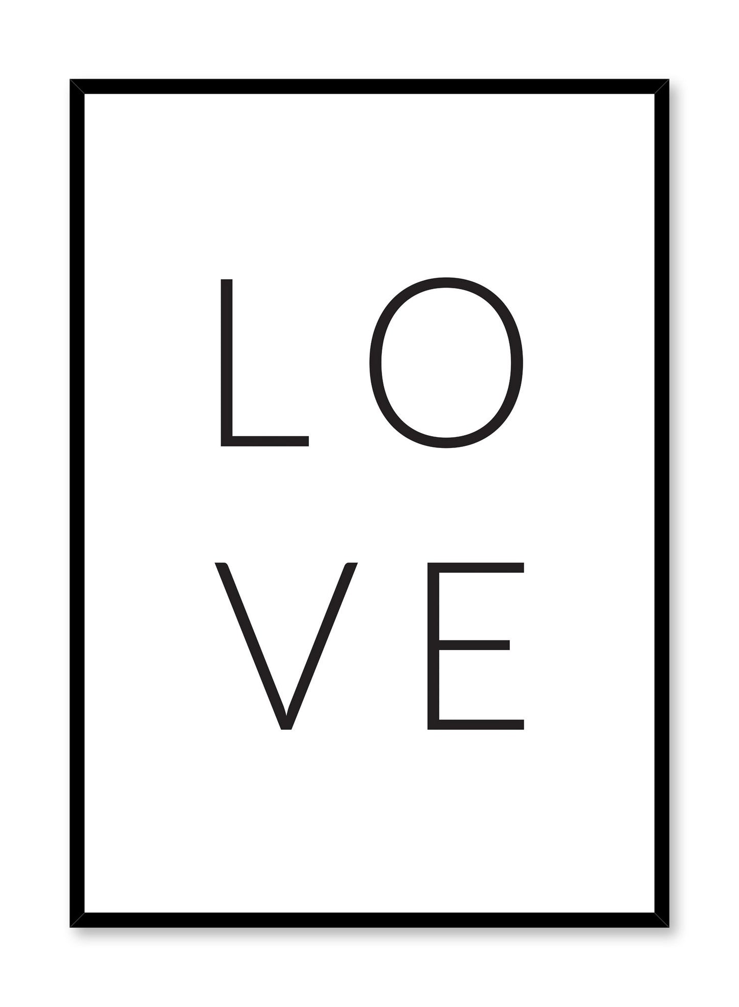 Scandinavian poster with black and white graphic typography design of Four Words, One Letter Love by Opposite Wall