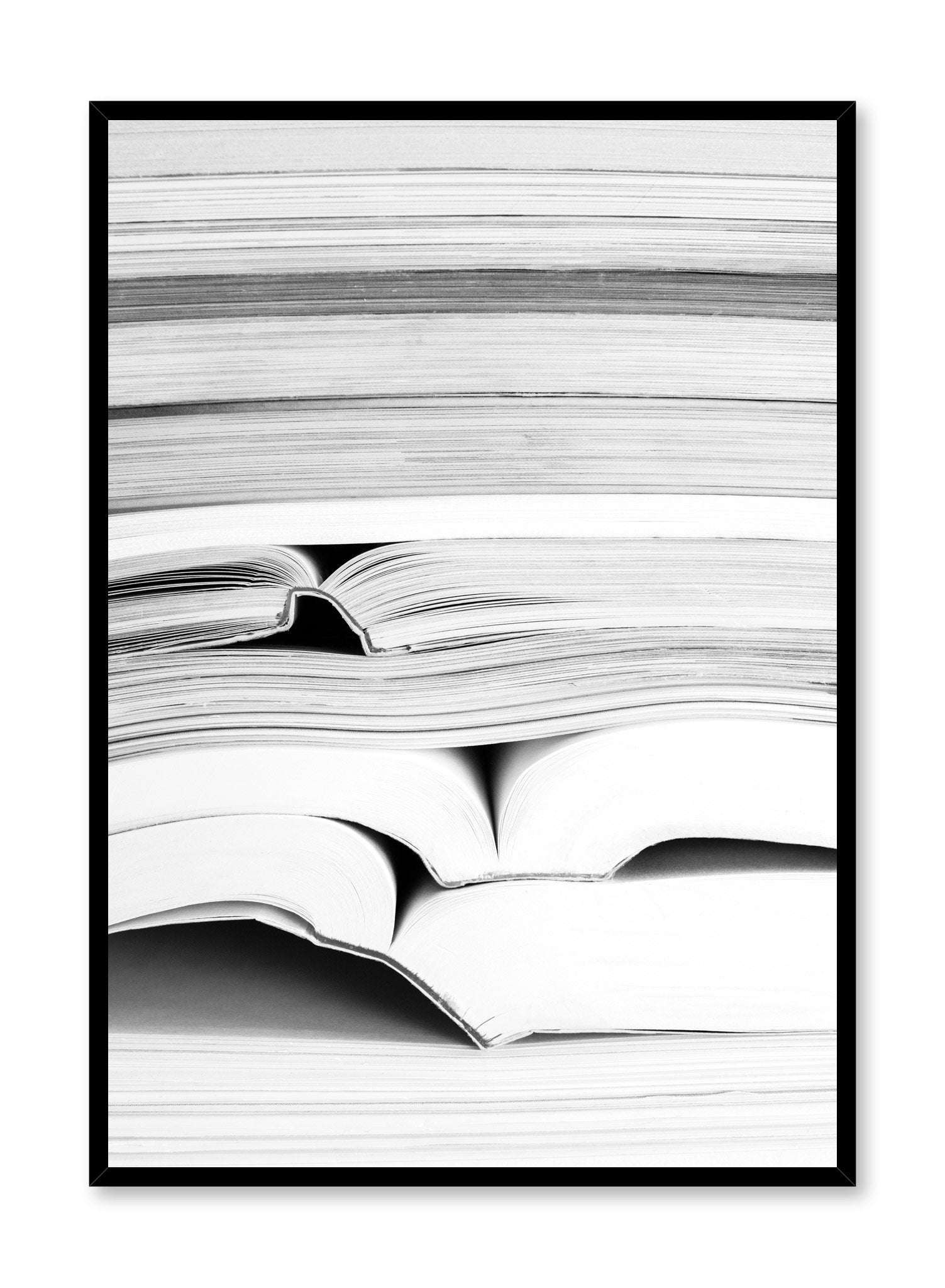 Modern minimalist photography with black and white close-up of books