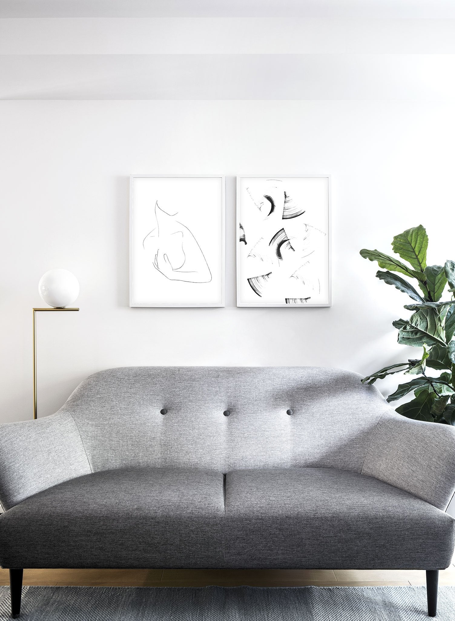 Modern minimalist delicate line art poster by Opposite Wall - Touch - Lifestyle Duo - Living Room