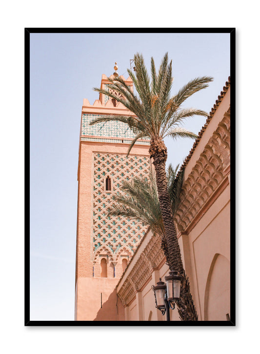 Modern minimalist photography poster by Opposite Wall with palm trees and building.