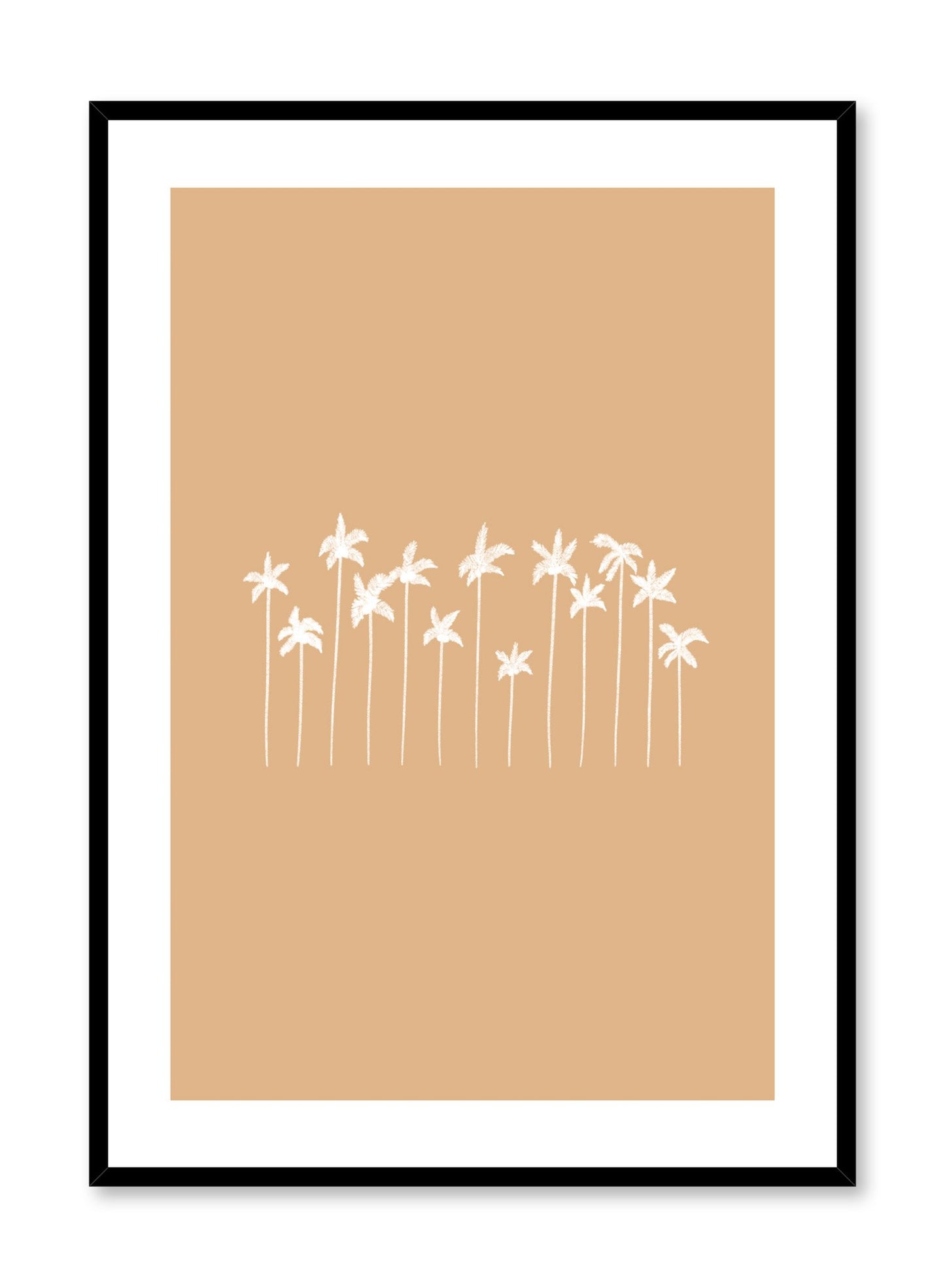 Modern minimalist illustration poster with white palm trees on beige background