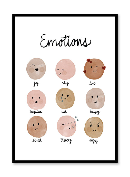 Kids nursery poster by Opposite Wall with facial emotions watercolours