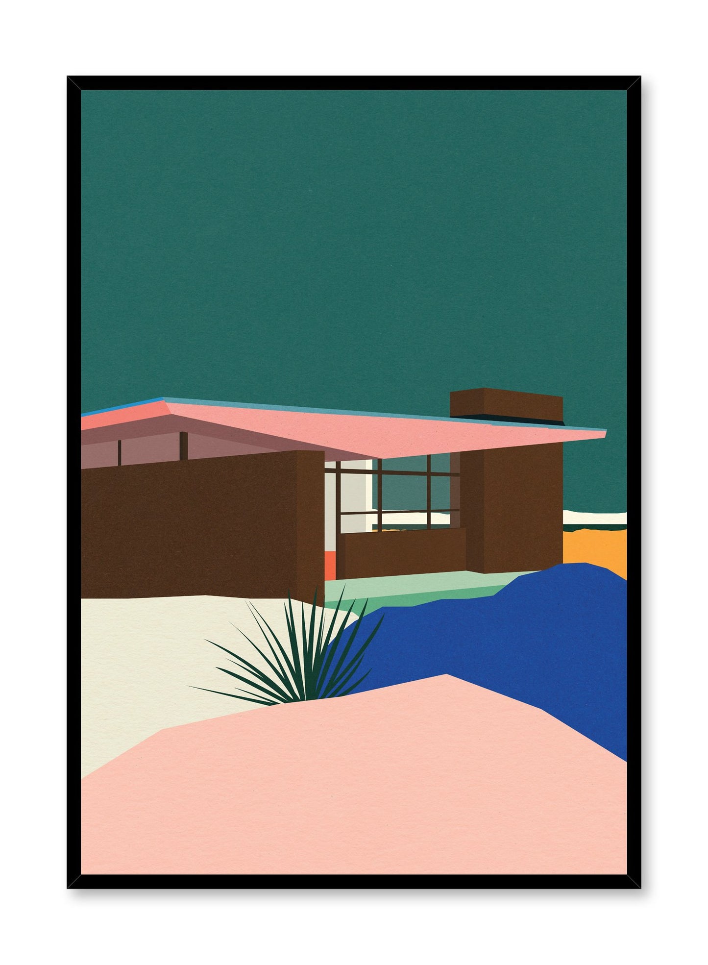 Minimalist pop art paper illustration by German artist Rosi Feist with Edris House in Palm Springs