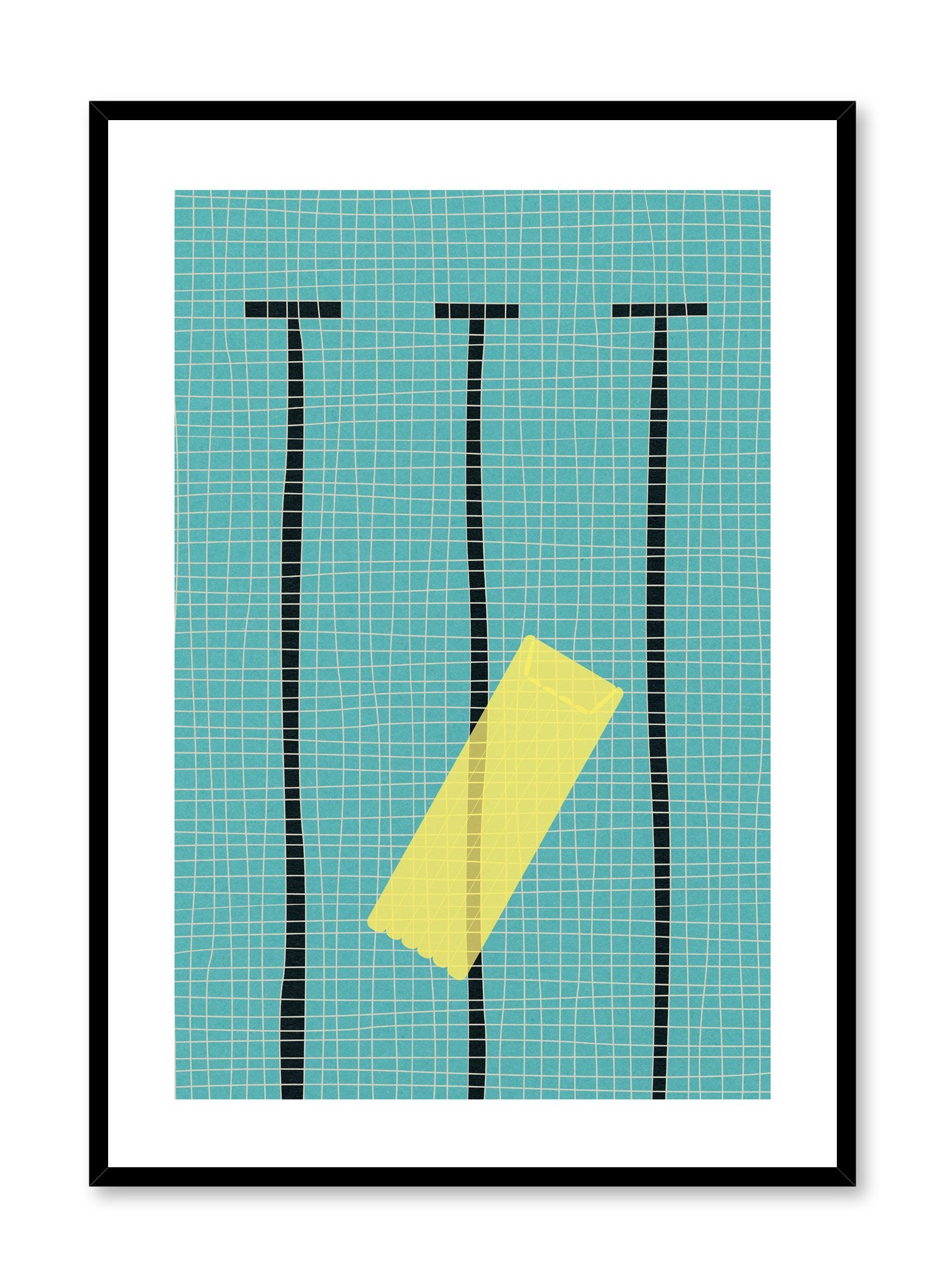 Minimalist pop art paper illustration by German artist Rosi Feist with pool from bird's eye view