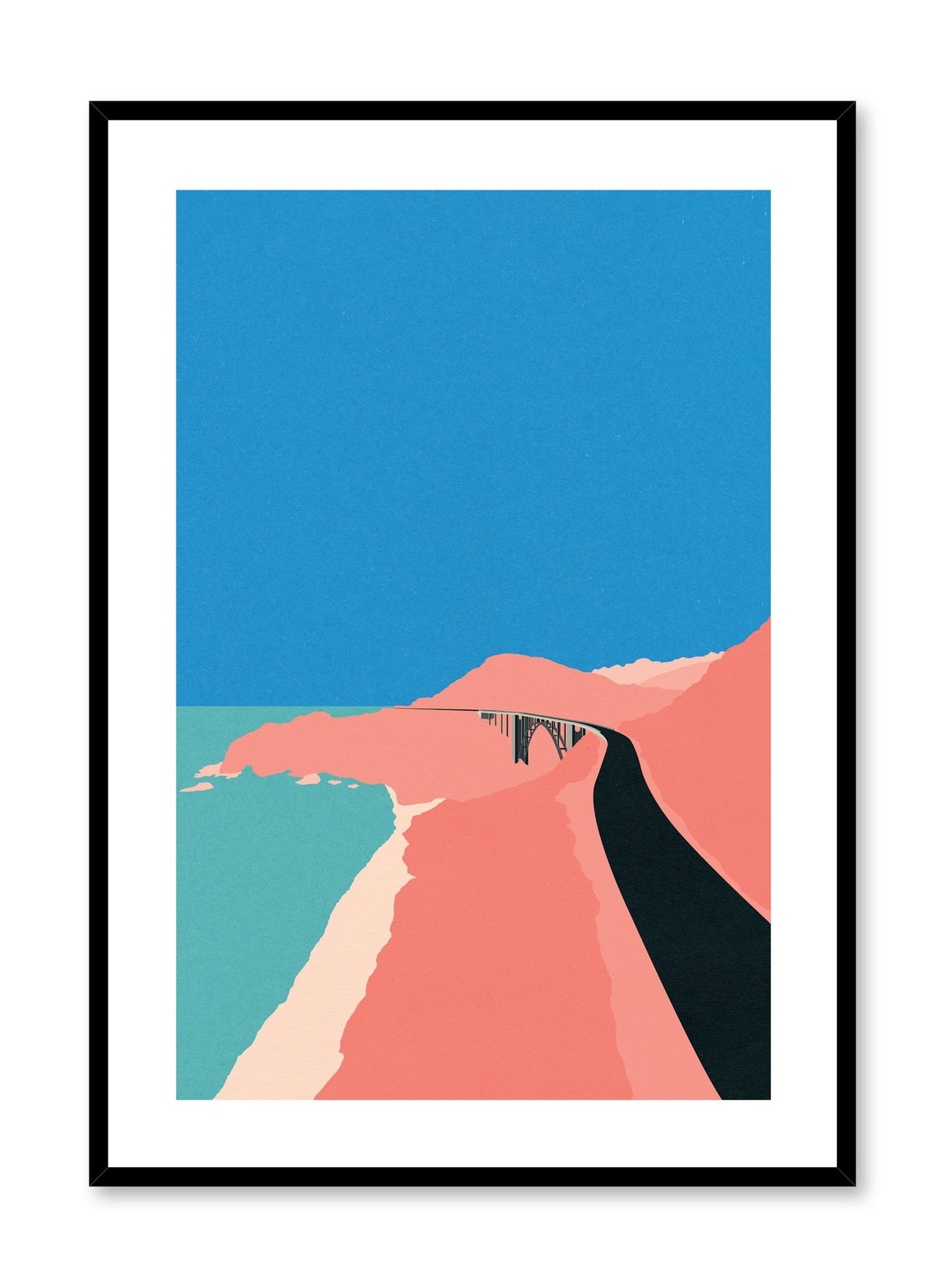 Minimalist pop art paper illustration by German artist Rosi Feist with Big Sur Coast Highway