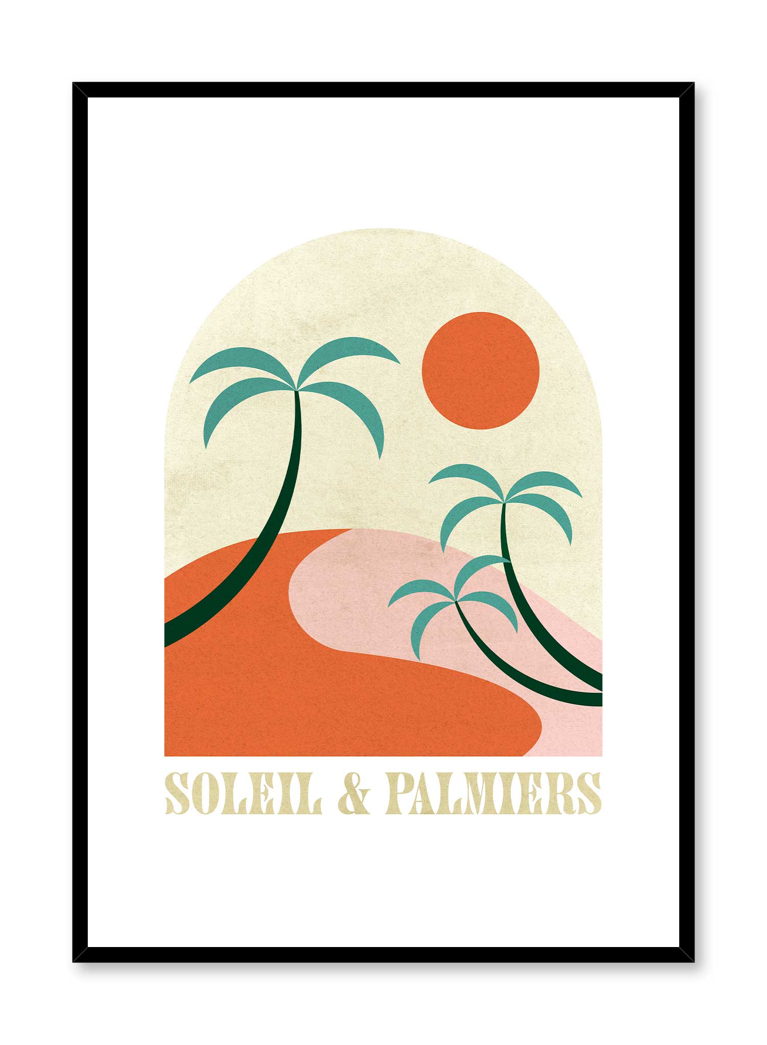 St-Tropez is a retro illustration poster of palm trees overlooking the sun by Opposite Wall.