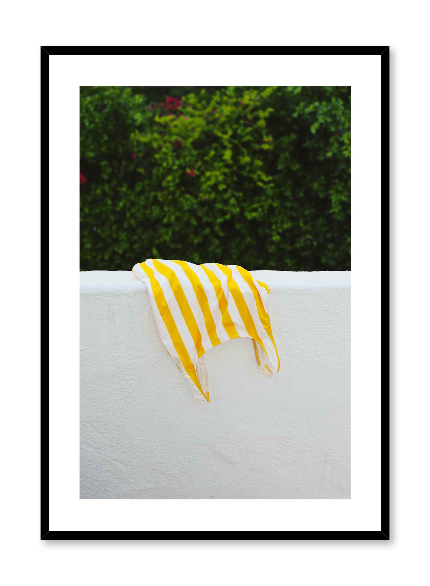 Skinny Dip is a colourful photography poster of a yellow stripped bathing suit by Opposite Wall.