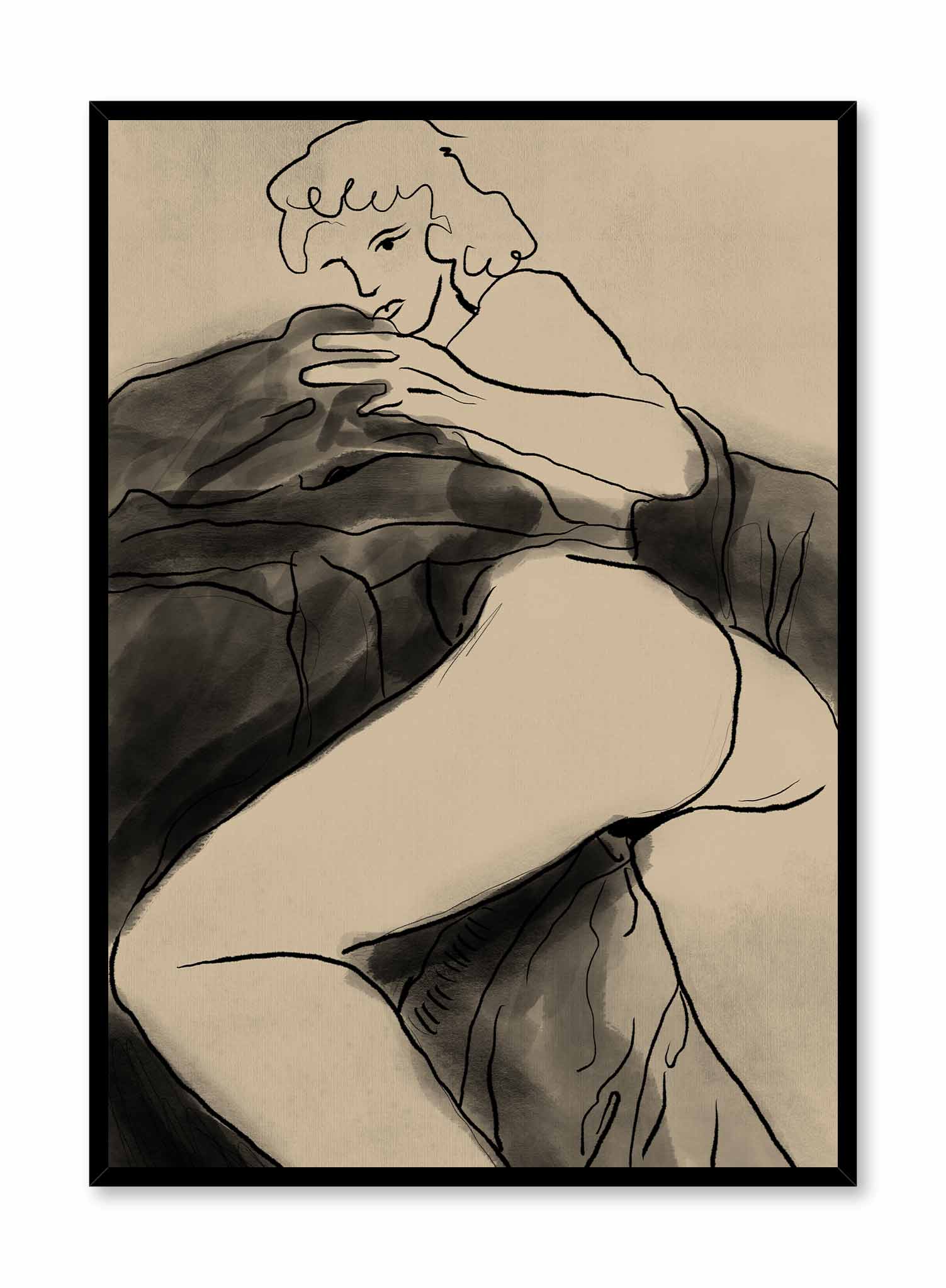 Boudoir is an illustration of a naked woman laying on her stomach in her bed sheets by Audrey Rivet in collaboration with Opposite Wall.