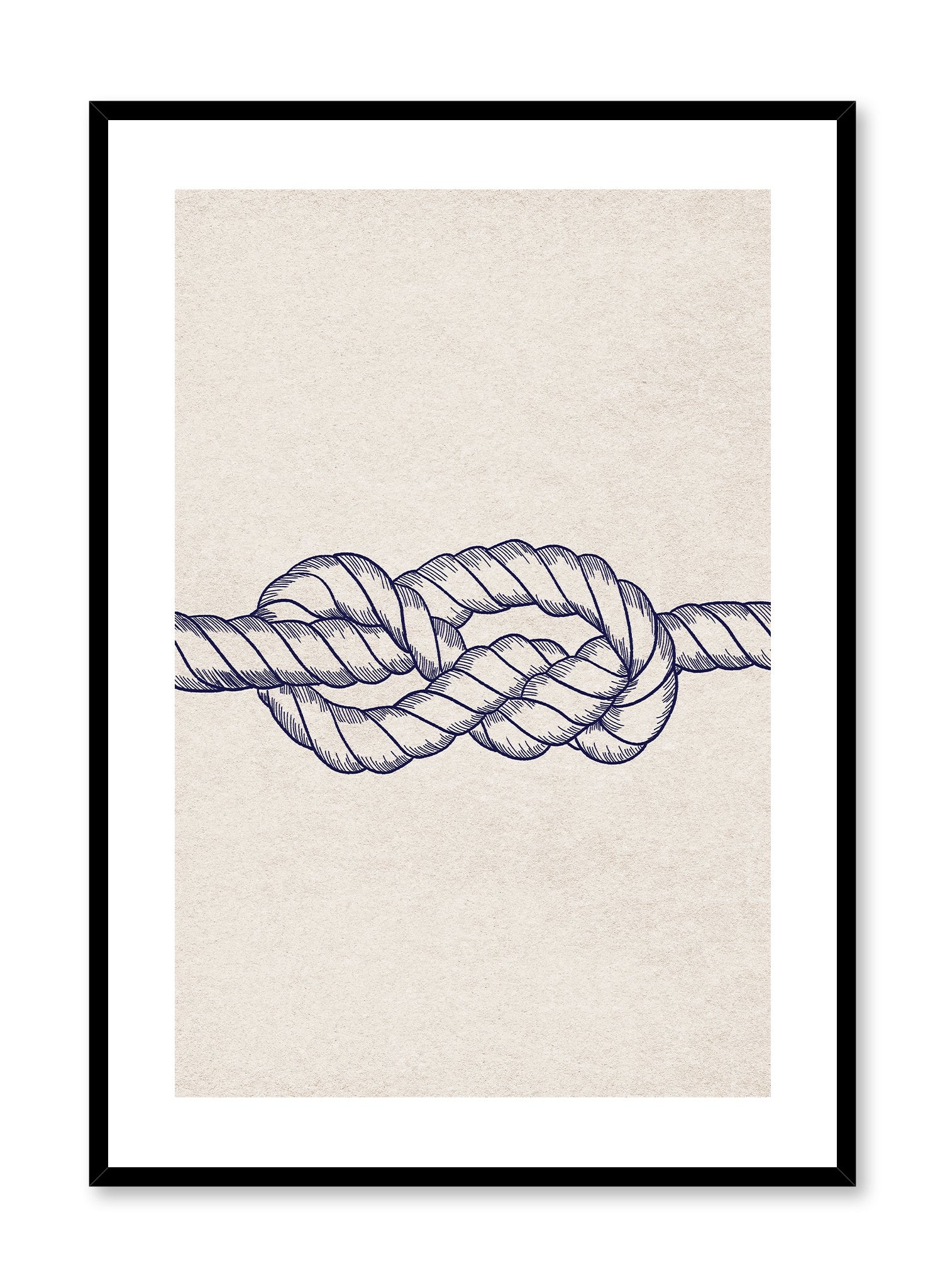 Knotty is a minimalist illustration of a beige nylon-braided roped tied in a figure eight knot by Opposite Wall.