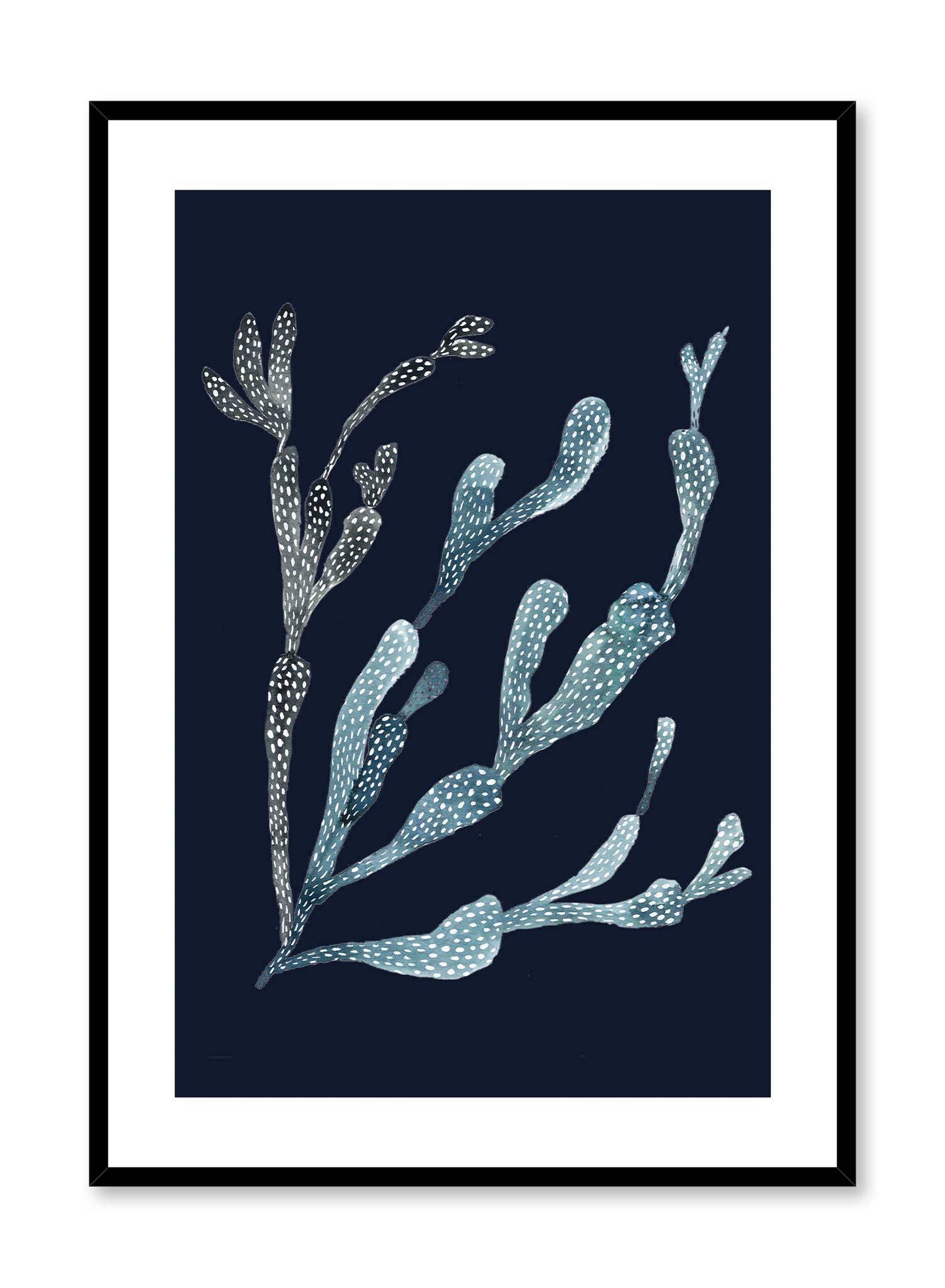 Navy Coral is a minimalist illustration of a slightly slanted underwater neon branch of coral by Opposite Wall.