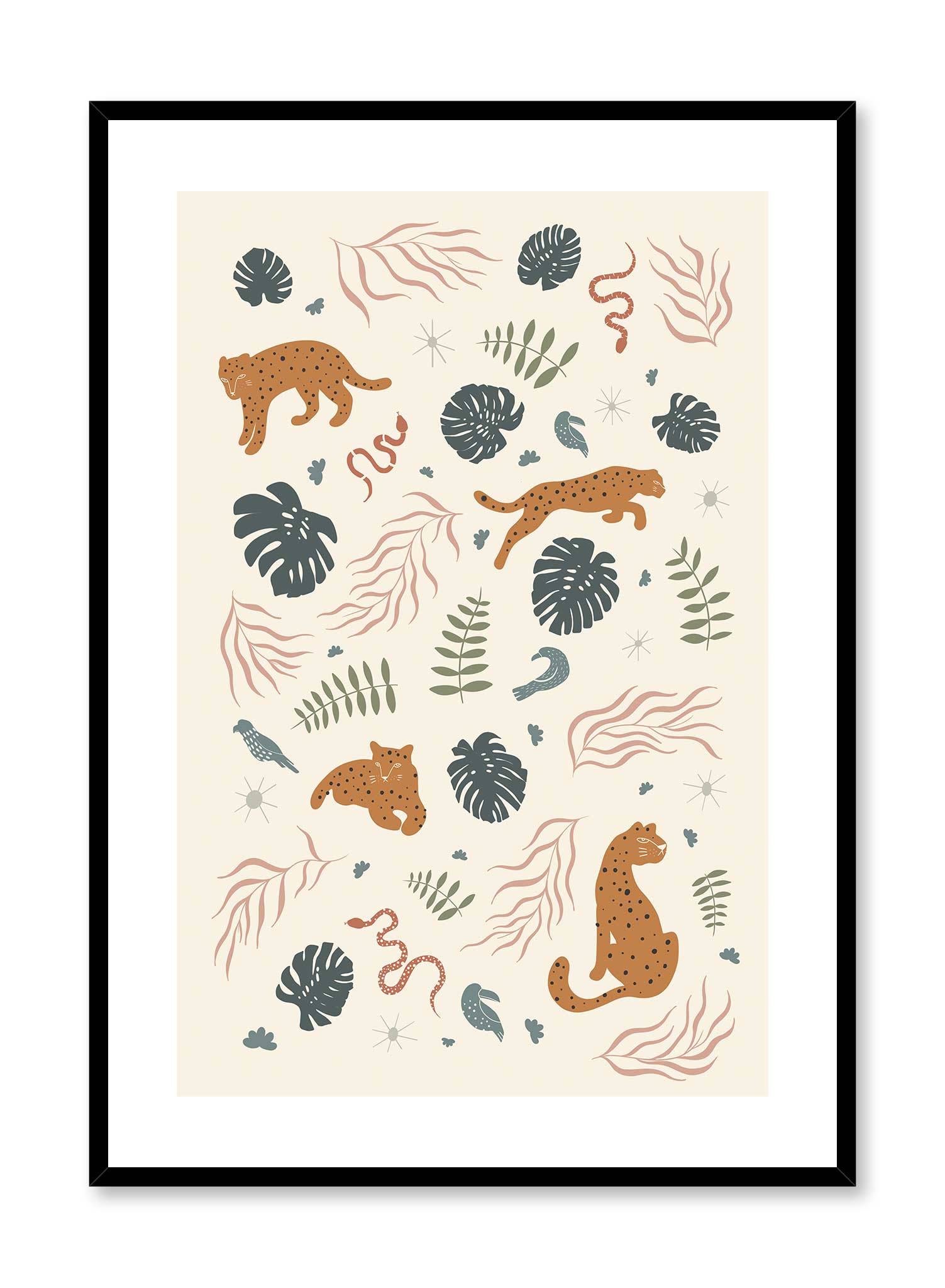 Savana Stroll is a minimalist illustration of four cheetahs and a collection of plants that can be found in the savanna by Opposite Wall.