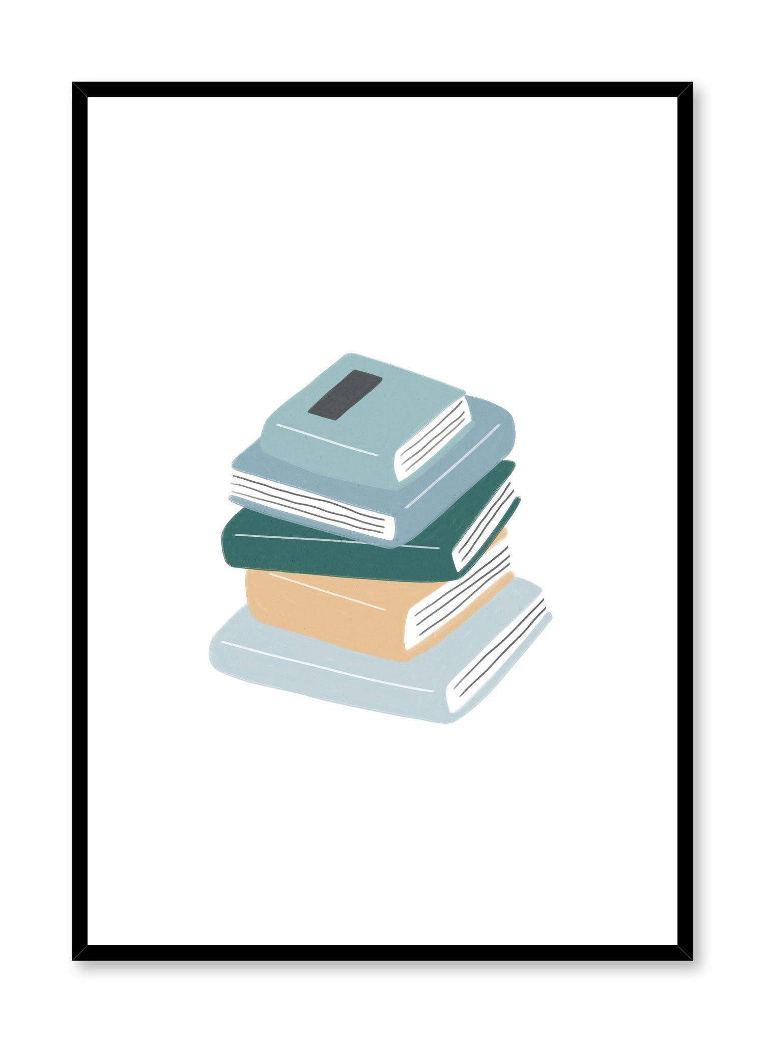 Bookworm is a minimalist illustration by Opposite Wall of a stack of thick books.