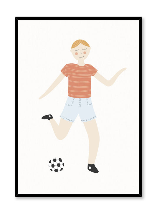 Bend it Like Hamm is a minimalist illustration by Opposite Wall of a little girl happily kicking a soccer ball.