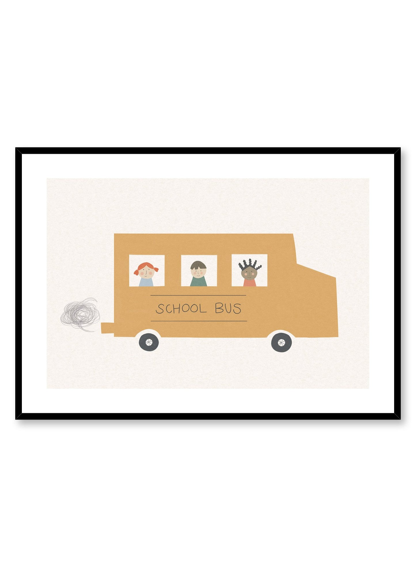 School Bus is a minimalist illustration by Opposite Wall of the traditional yellow school bus transporting students to school.