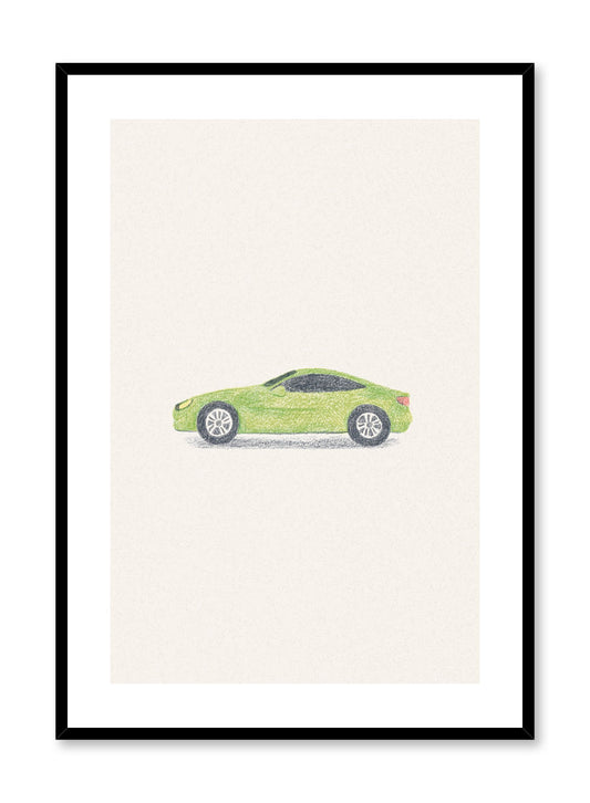 Hot Wheels is a minimalist illustration by Opposite Wall of a green toy sports car.