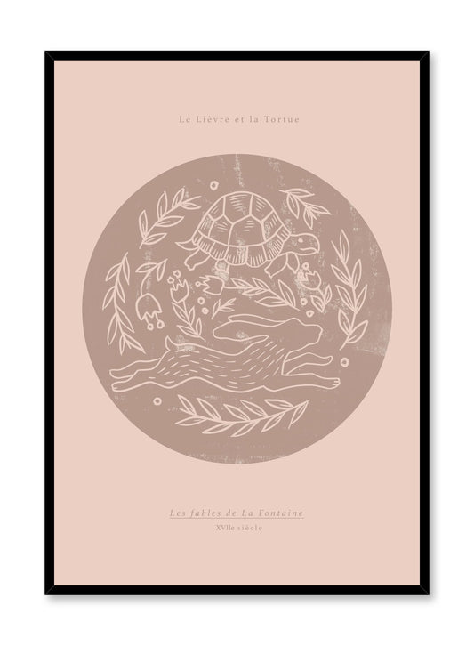 The Hare & the Tortoise is a minimalist illustration by Opposite Wall of La Fontaine's The Hare & the Tortoise where both animals are racing against each other.