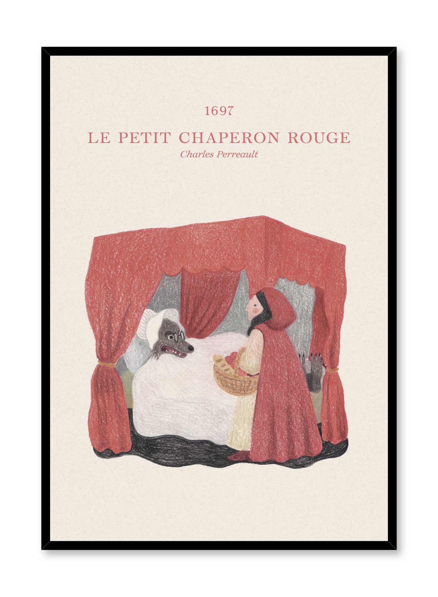 Little Red Riding Hood is a minimalist illustration by Opposite Wall of Charles Perrault's Little Red Riding Hood where the little girl is face-to-face with the wolf.