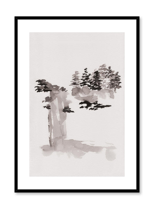 Ink Forest is a minimalist illustration by Opposite Wall of an abstract waterfall and forest scenery drawn in ink.