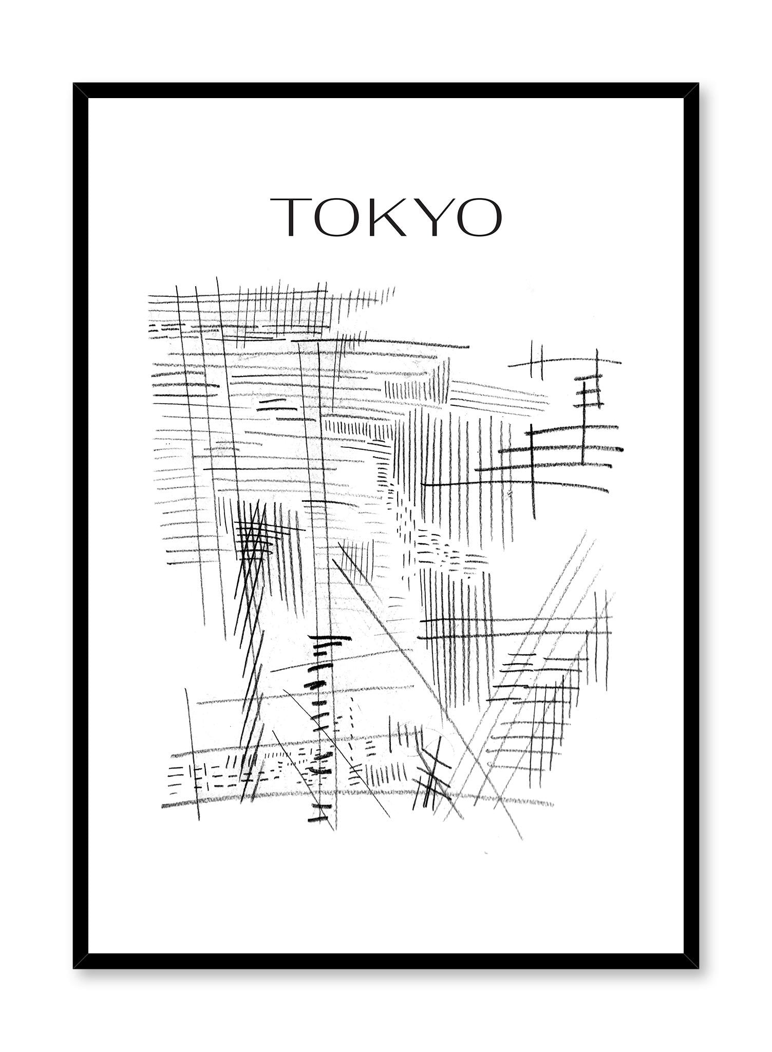 Tokyo City Map is a minimalist typography by Opposite Wall of a combination of lines creating an allusion to a city view of Tokyo.