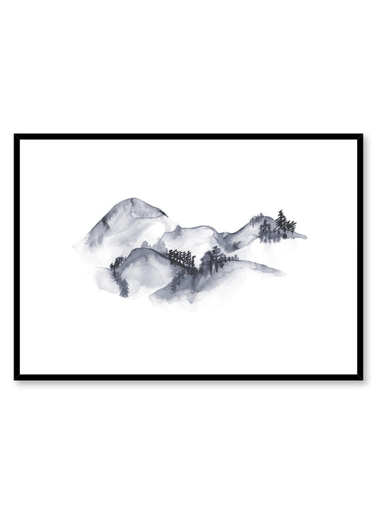 Japanese Panorama is a minimalist illustration by Opposite Wall of a view of Japan's mountains and forests drawn in ink.