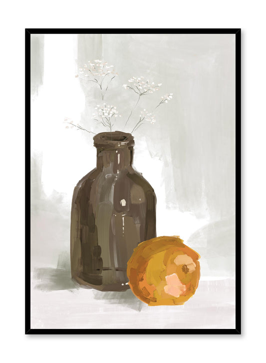 Vintage illustration of a still life showing a vase with an orange, Poster | Oppositewall.com