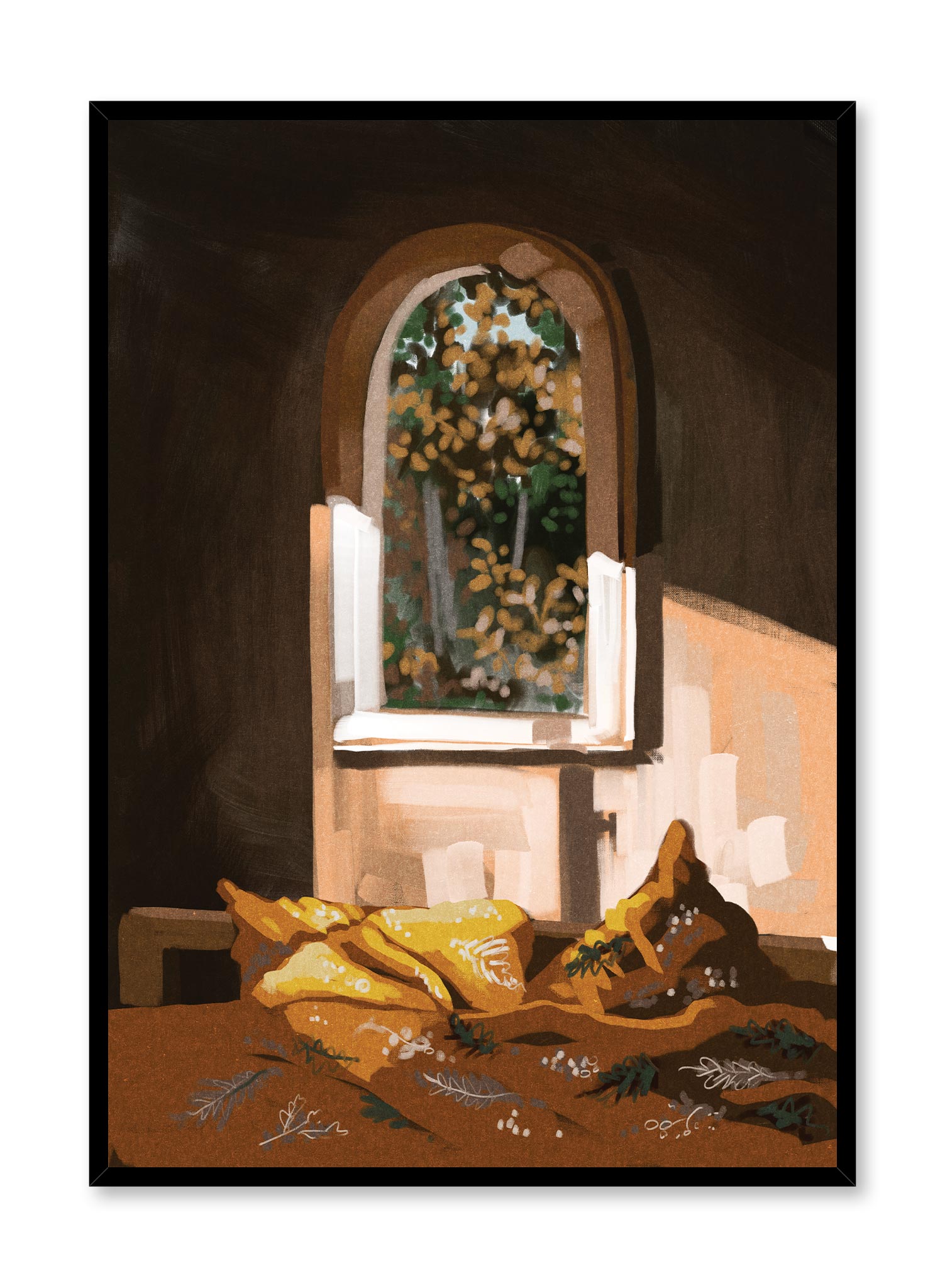 Vintage illustration of a still life decor showing a window, Poster | Oppositewall.com