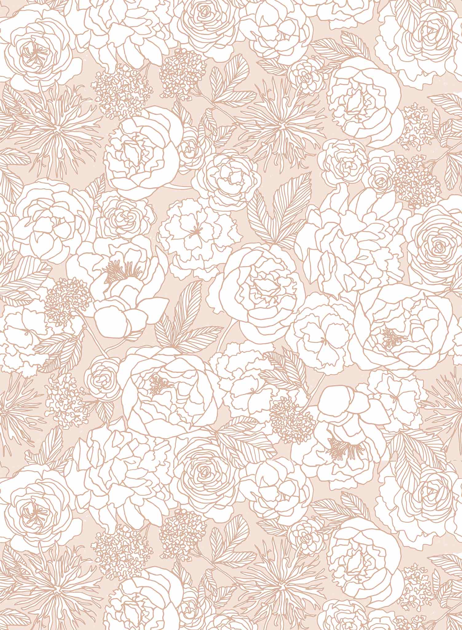 Corsage is a minimalist wallpaper by Opposite Wall of many peony flowers.