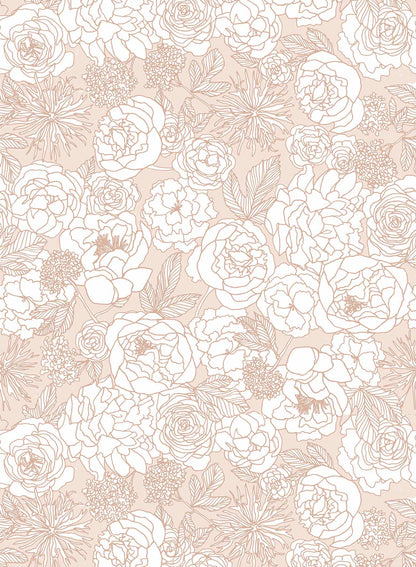 Corsage is a minimalist wallpaper by Opposite Wall of many peony flowers.