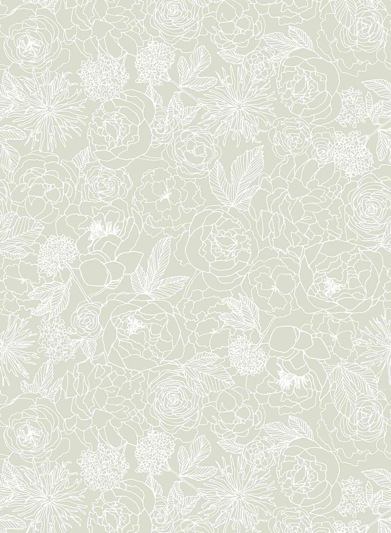 Corsage is a minimalist wallpaper by Opposite Wall of many peony flowers.