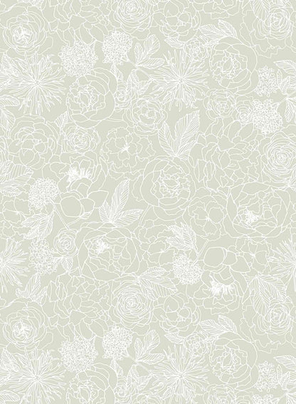 Corsage is a minimalist wallpaper by Opposite Wall of many peony flowers.