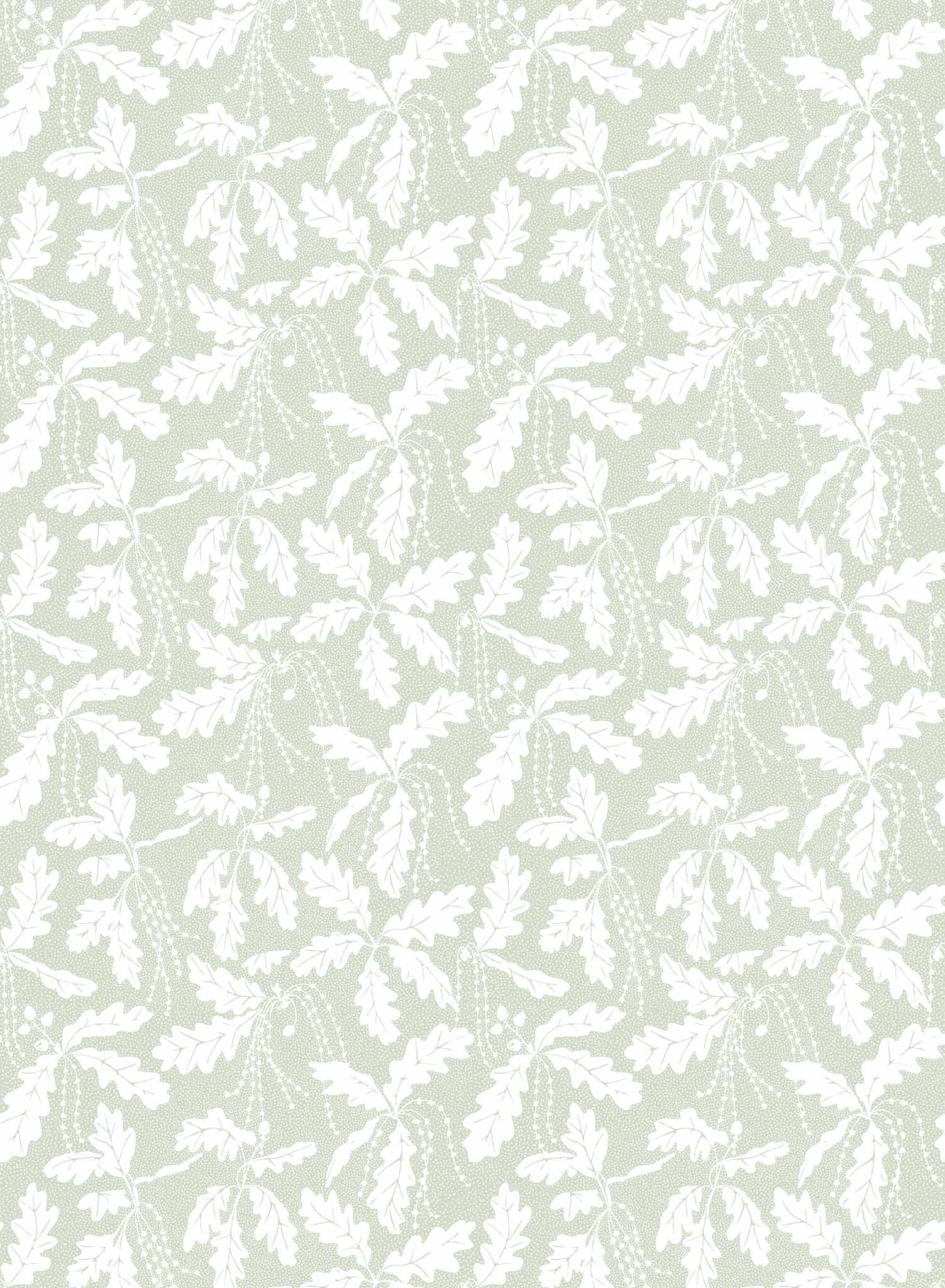 Oak Catkin is a minimalist wallpaper by Opposite Wall of leaves and catkins of oak trees.