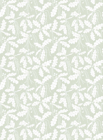 Oak Catkin is a minimalist wallpaper by Opposite Wall of leaves and catkins of oak trees.