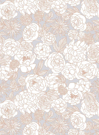 Corsage is a minimalist wallpaper by Opposite Wall of many peony flowers.