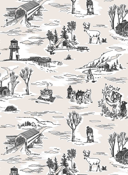 Folklore is a minimalist wallpaper by Opposite Wall of drawings of typical Canadian sightings.