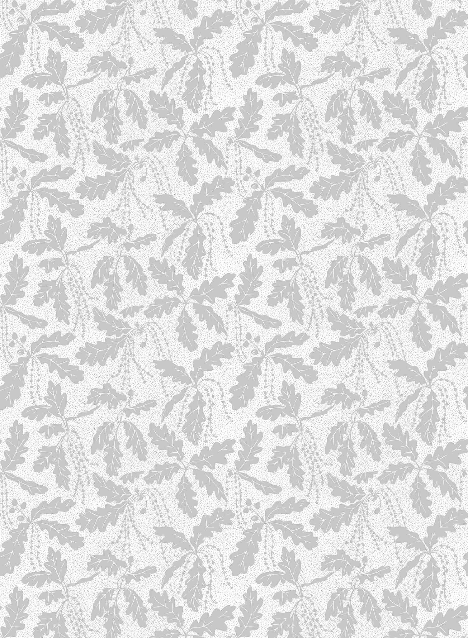 Oak Catkin is a minimalist wallpaper by Opposite Wall of leaves and catkins of oak trees.