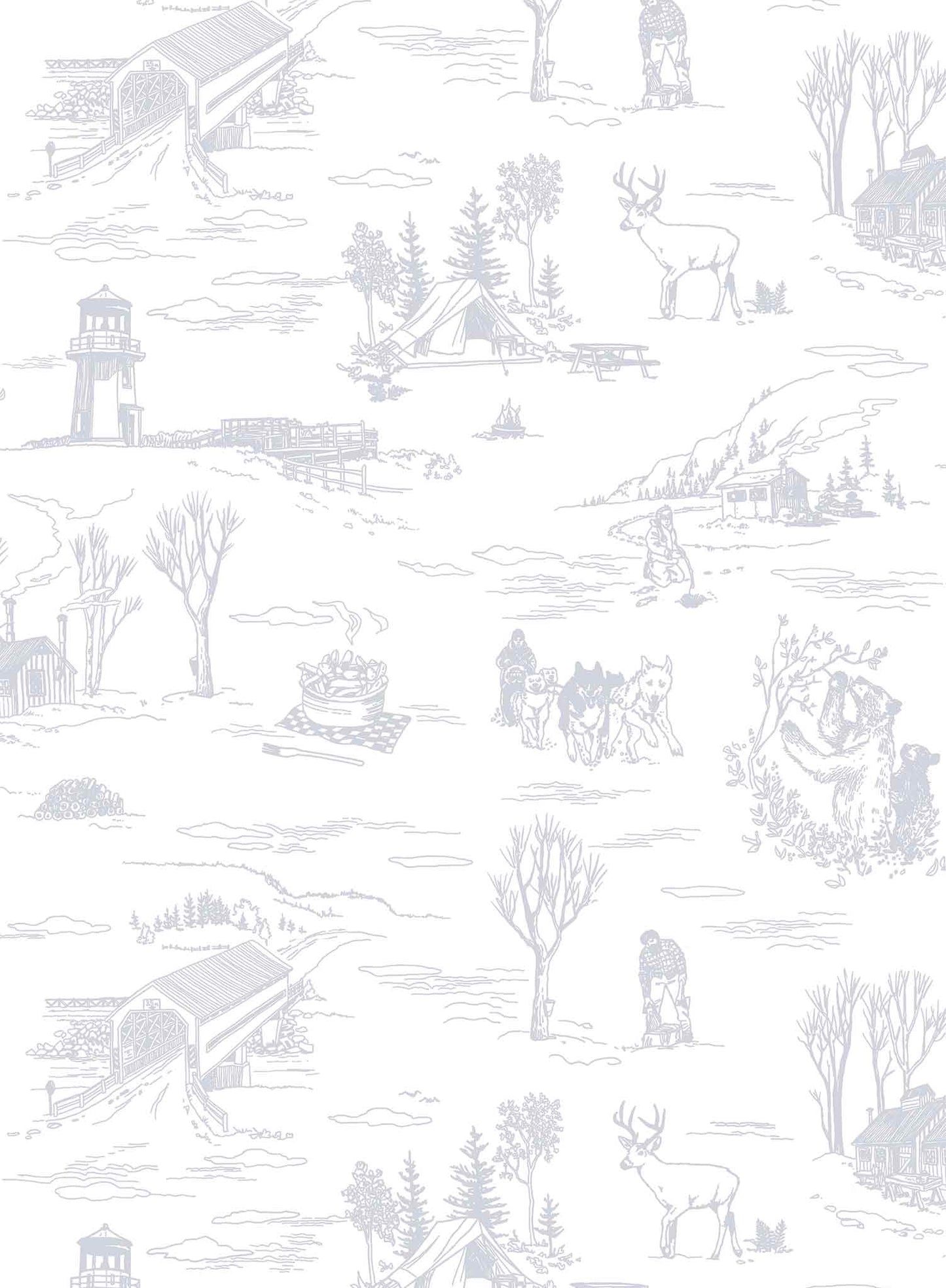 Folklore is a minimalist wallpaper by Opposite Wall of drawings of typical Canadian sightings.