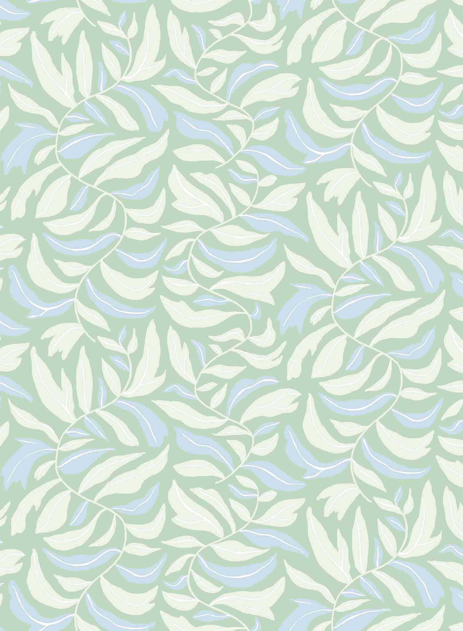 Spring Garland is a minimalist wallpaper by Opposite Wall of squiggly branches with leaves.