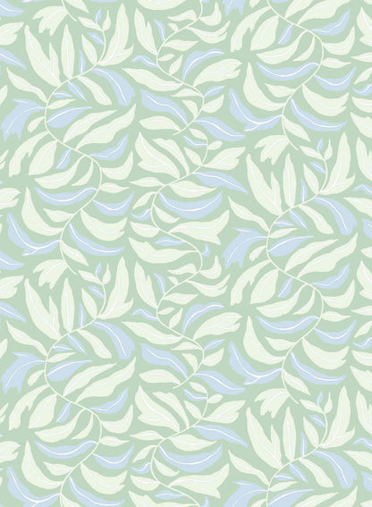 Spring Garland is a minimalist wallpaper by Opposite Wall of squiggly branches with leaves.