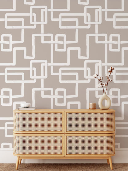 Imbroglio is a minimalist wallpaper by Opposite Wall of lines forming a path to resemble a maze.