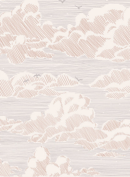 Sky Bound is a minimalist wallpaper by Opposite Wall of a cloudy sky background with birds flying across.