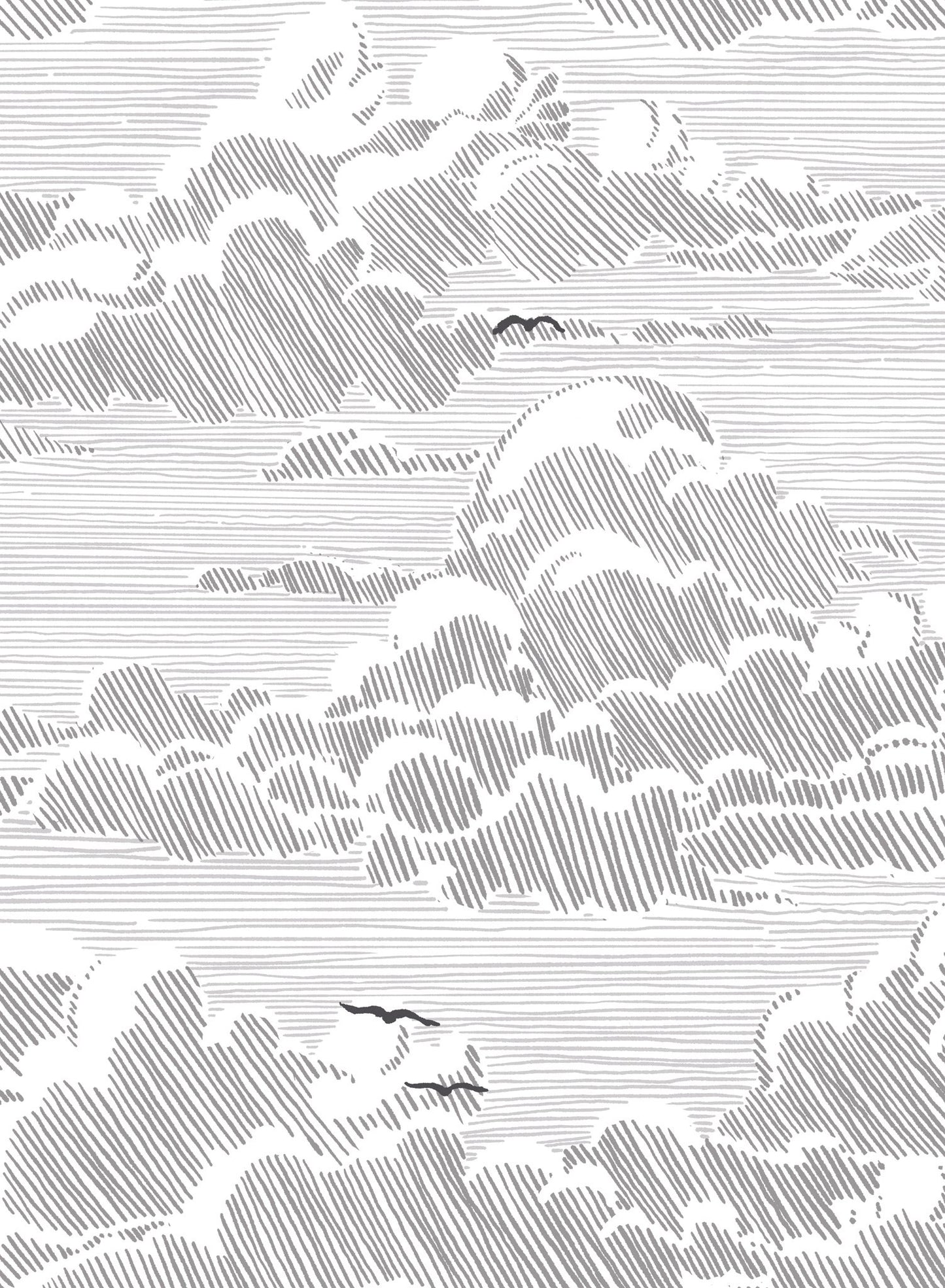 Sky Bound is a minimalist wallpaper by Opposite Wall of a cloudy sky background with birds flying across.