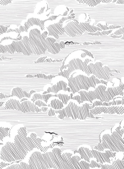 Sky Bound is a minimalist wallpaper by Opposite Wall of a cloudy sky background with birds flying across.