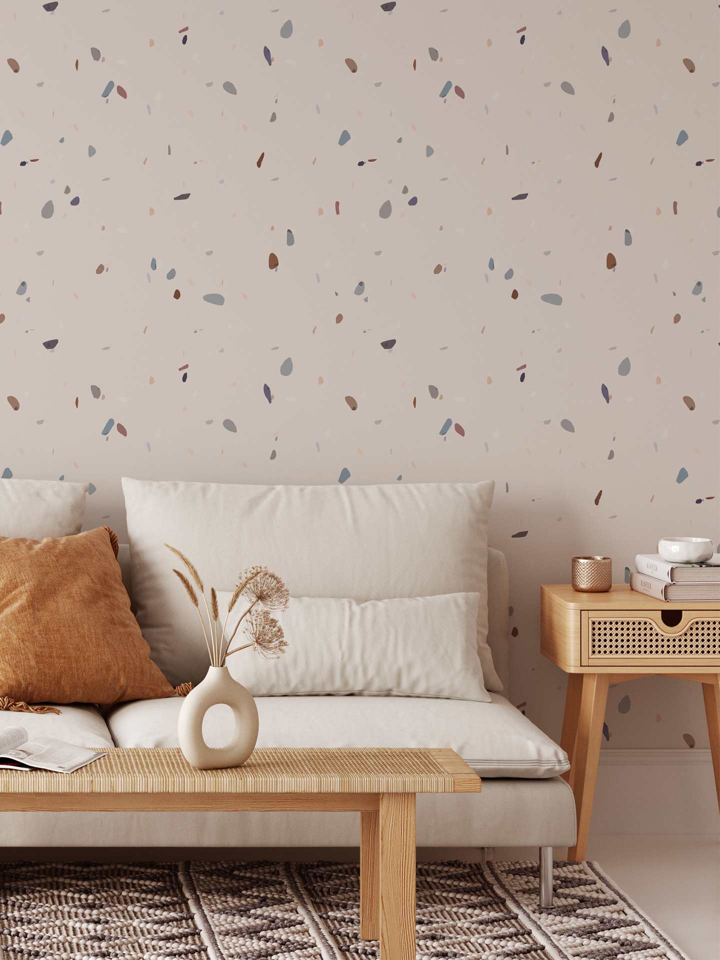 Confetti is a minimalist wallpaper by Opposite Wall of colourful confetti floating around.