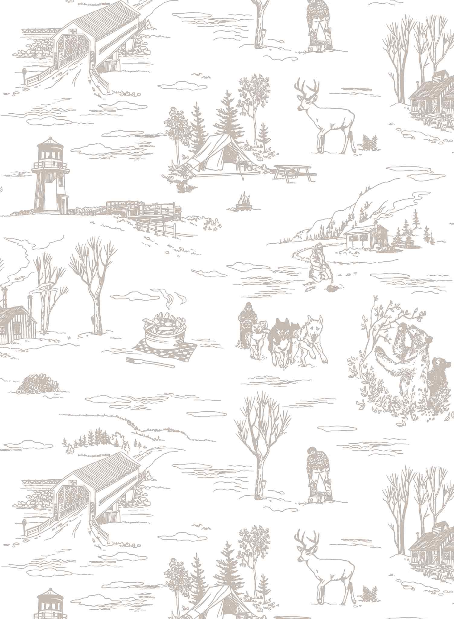 Folklore is a minimalist wallpaper by Opposite Wall of drawings of typical Canadian sightings.