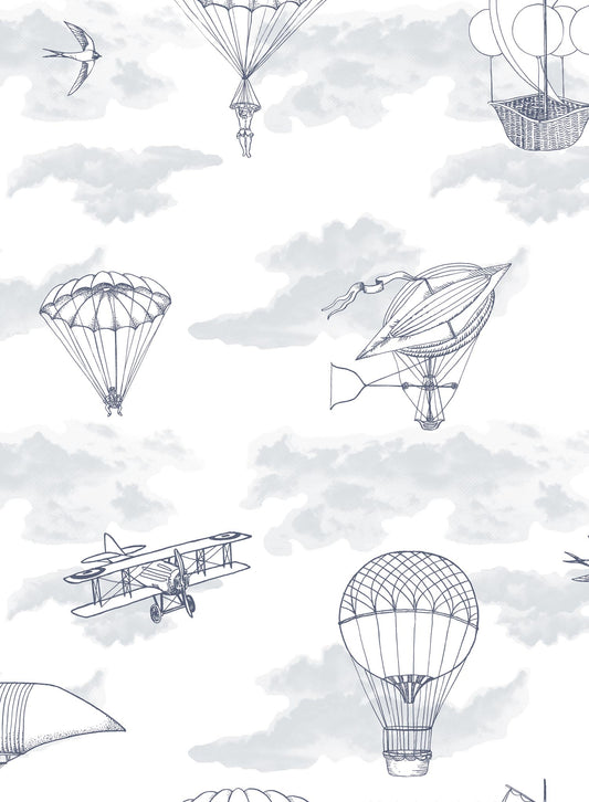 Fantastic Voyages is a minimalist wallpaper by Opposite Wall of a flying planes & hot air balloon