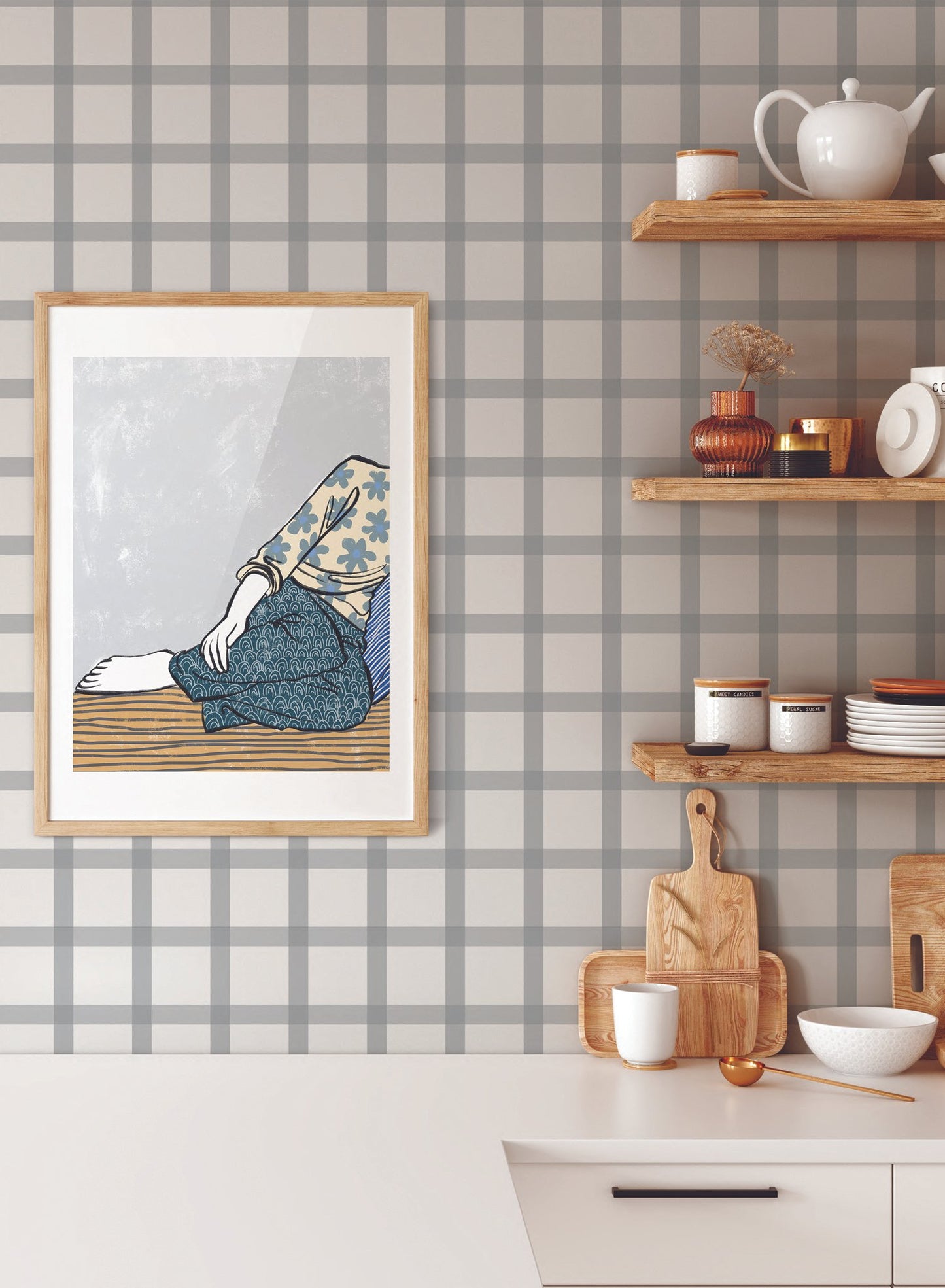 Off the Grid is minimalist wallpaper by Opposite Wall of a never ending grid paper pattern.