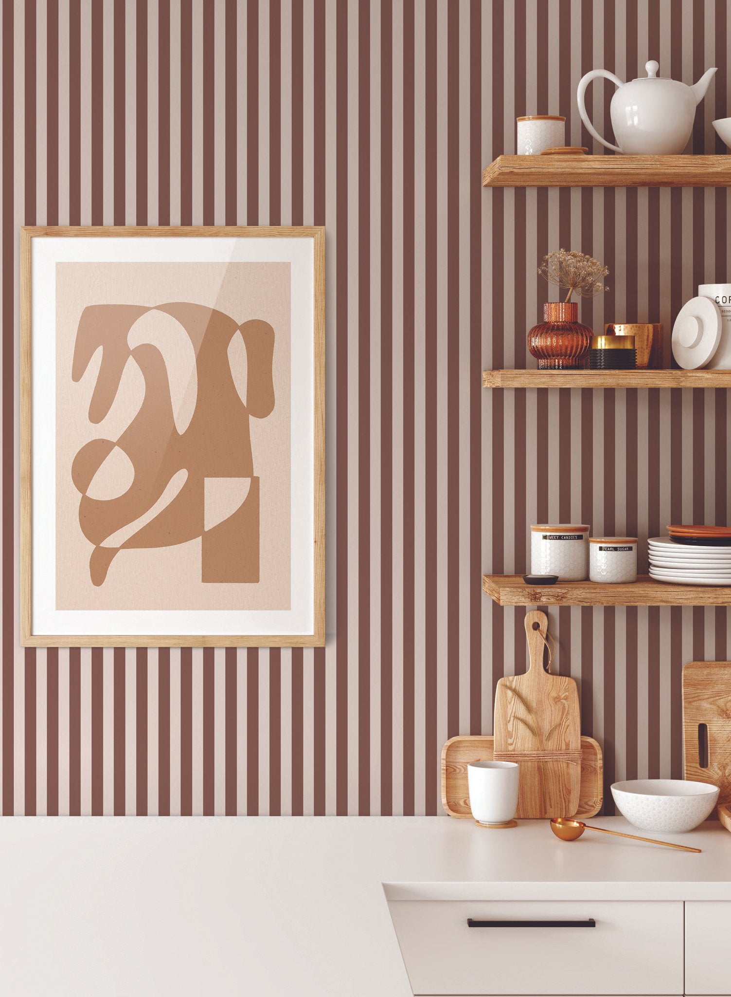 Sweet is a minimalist wallpaper by Opposite Wall of a classic pattern of tight two tone stripes.